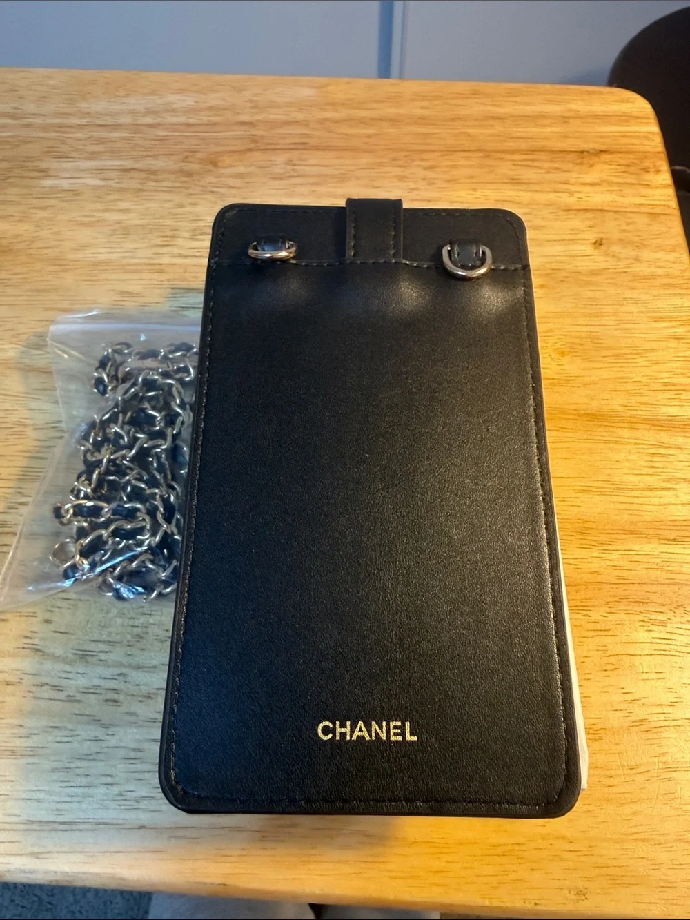 CHANEL Black Coco Crush Quilted Leather Phone Holster with Chain GWP